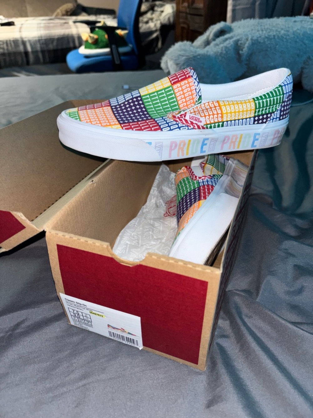 Vans Slip-On Sneakers in Rainbow Checkerboard - Picture 2 of 3
